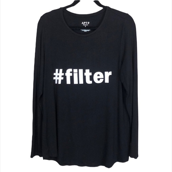 Apt. 9 Soft Black Long Sleeve Hashtag #Filter Top Size Large - Picture 1 of 6
